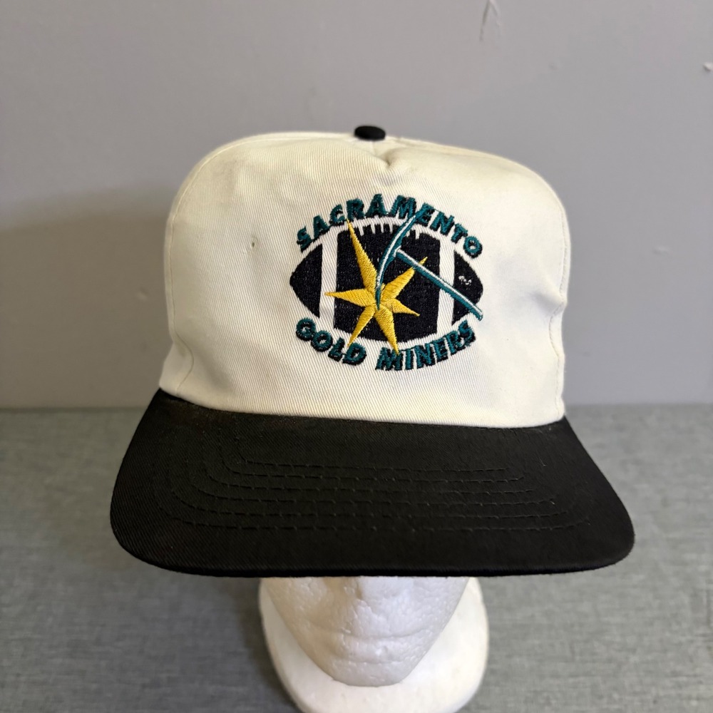 Vintage Sacramento Gold Miners Hat Mens OSFA White Black CFL Carl's Jr Snapback
